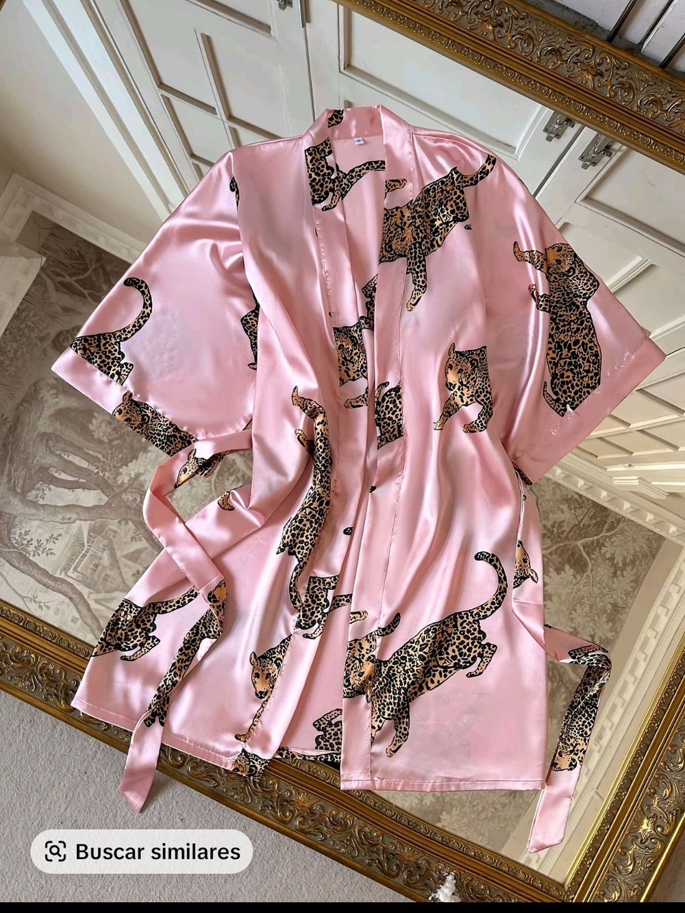 Silky Pink Leopard Print Satin Robe - Women Intimates & Sleepwear